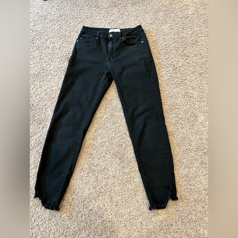 KanCan Black High-Rise Frayed-Edge Skinny Jeans